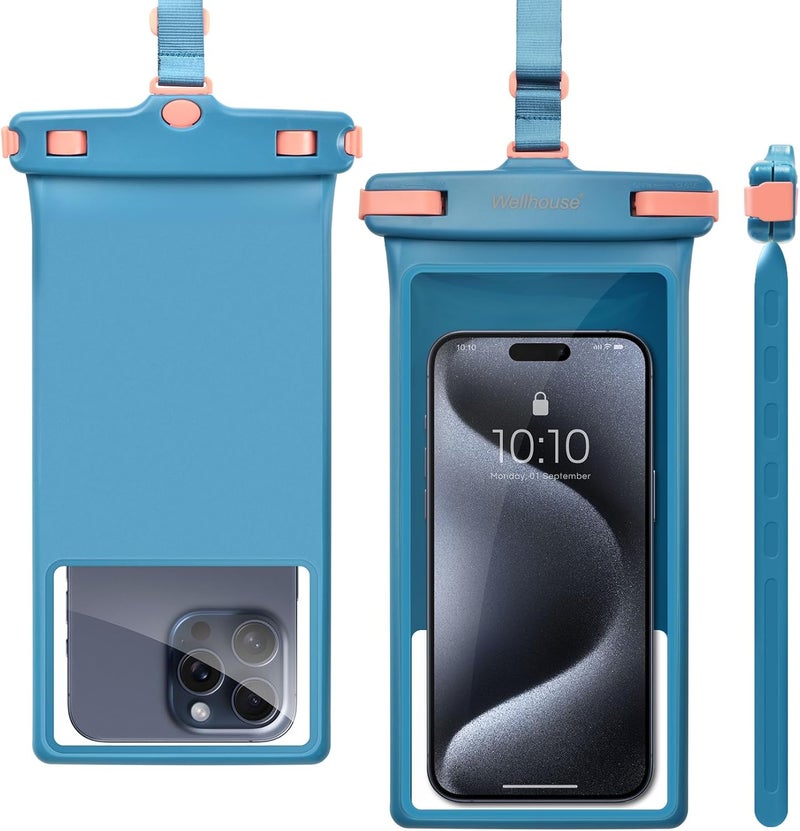 Wellhouse Waterproof Phone Pouch, Waterproof Phone Case for iPhone 16 15 14 13 12 Pro Max XS Samsung, IPX8 3D Cellphone Dry Bag Beach Essentials (1 Pack - Blue8.0, 8 inch) - Image 1